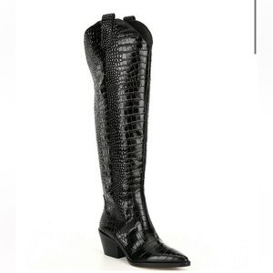 Gianni Bini Colbbiye Croc Embossed Western Tall Boots Black